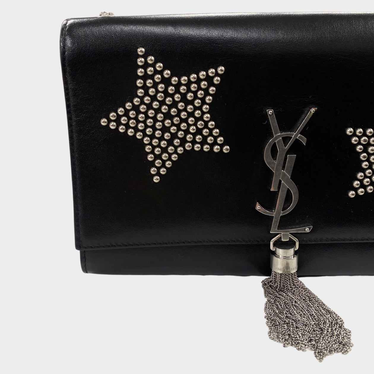SAINT LAURENT Kate black star bag on a chain in silver – Loop Generation