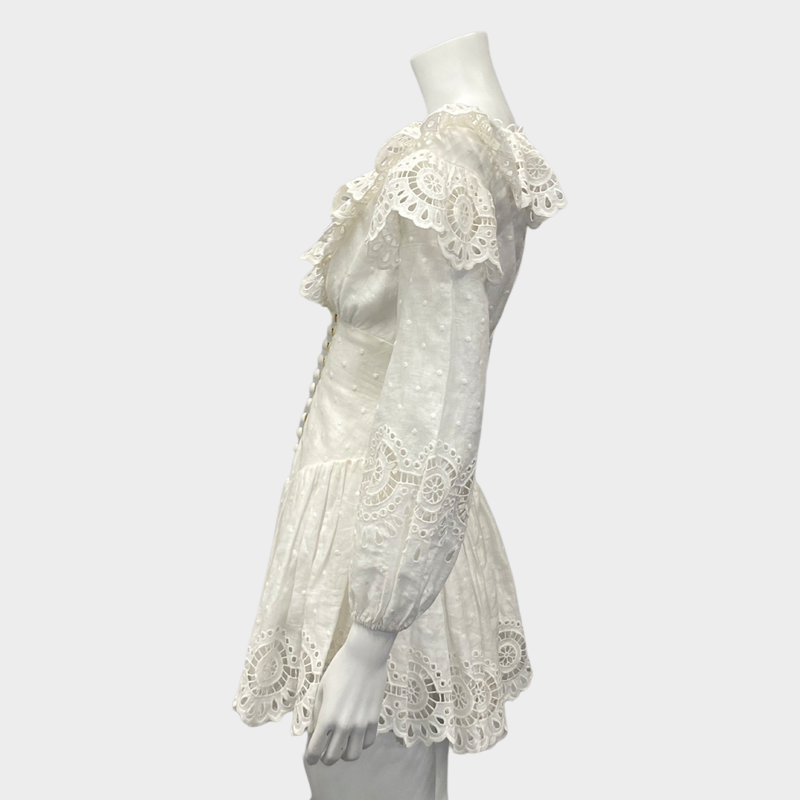 Zimmermann White Linen Embroidery Detail Summer Dress