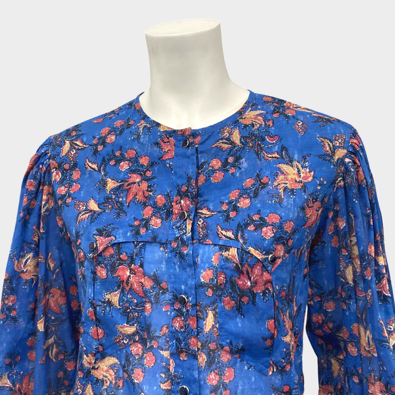 Isabel Marant Etoile Blue Cotton Button-Up Blouse With Floral Print ...