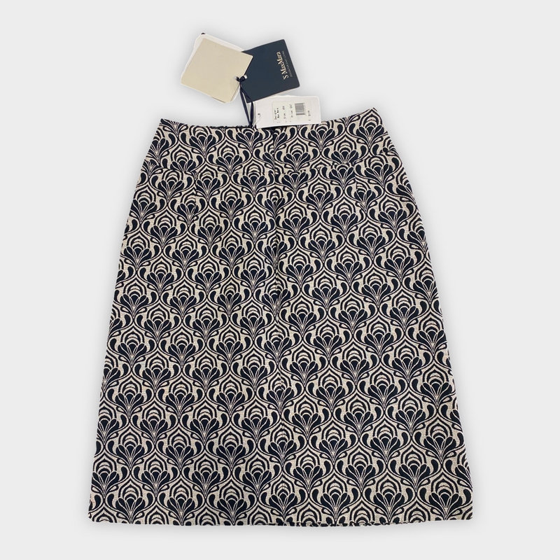 Max Mara Black and White Abstract Print Mid-Length Skirt