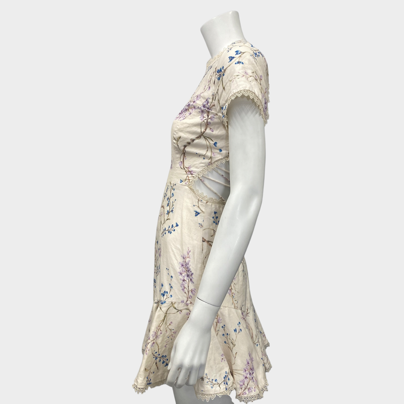 ZIMMERMANN ecru floral print linen and cotton mini dress