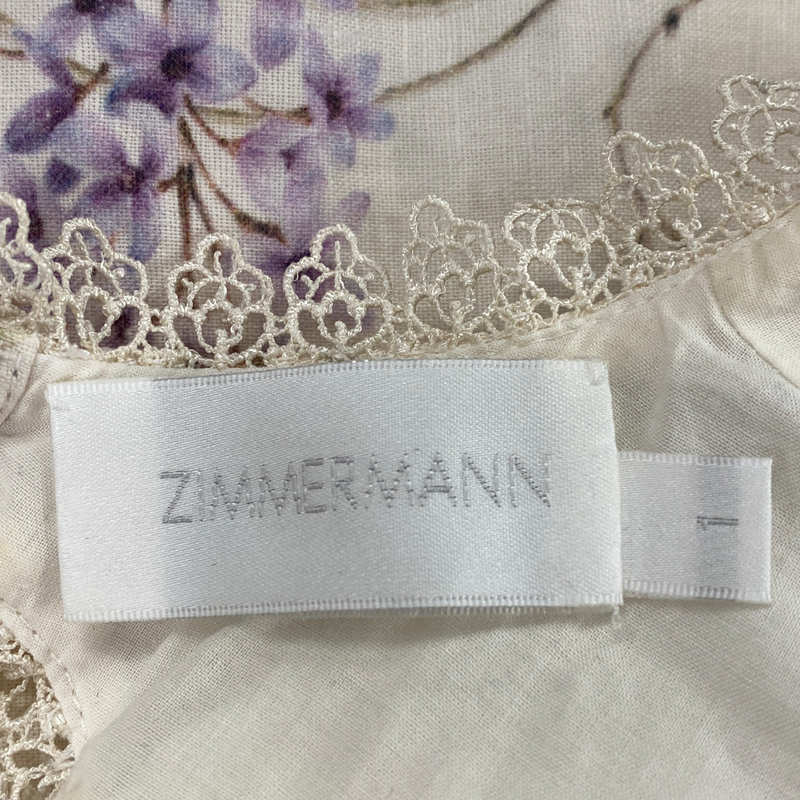 ZIMMERMANN ecru floral print linen and cotton mini dress