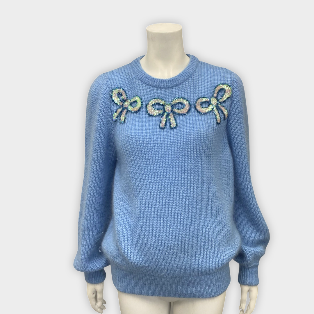 Alessandra Rich Women s Baby Blue Mohair Jumper Loop Generation