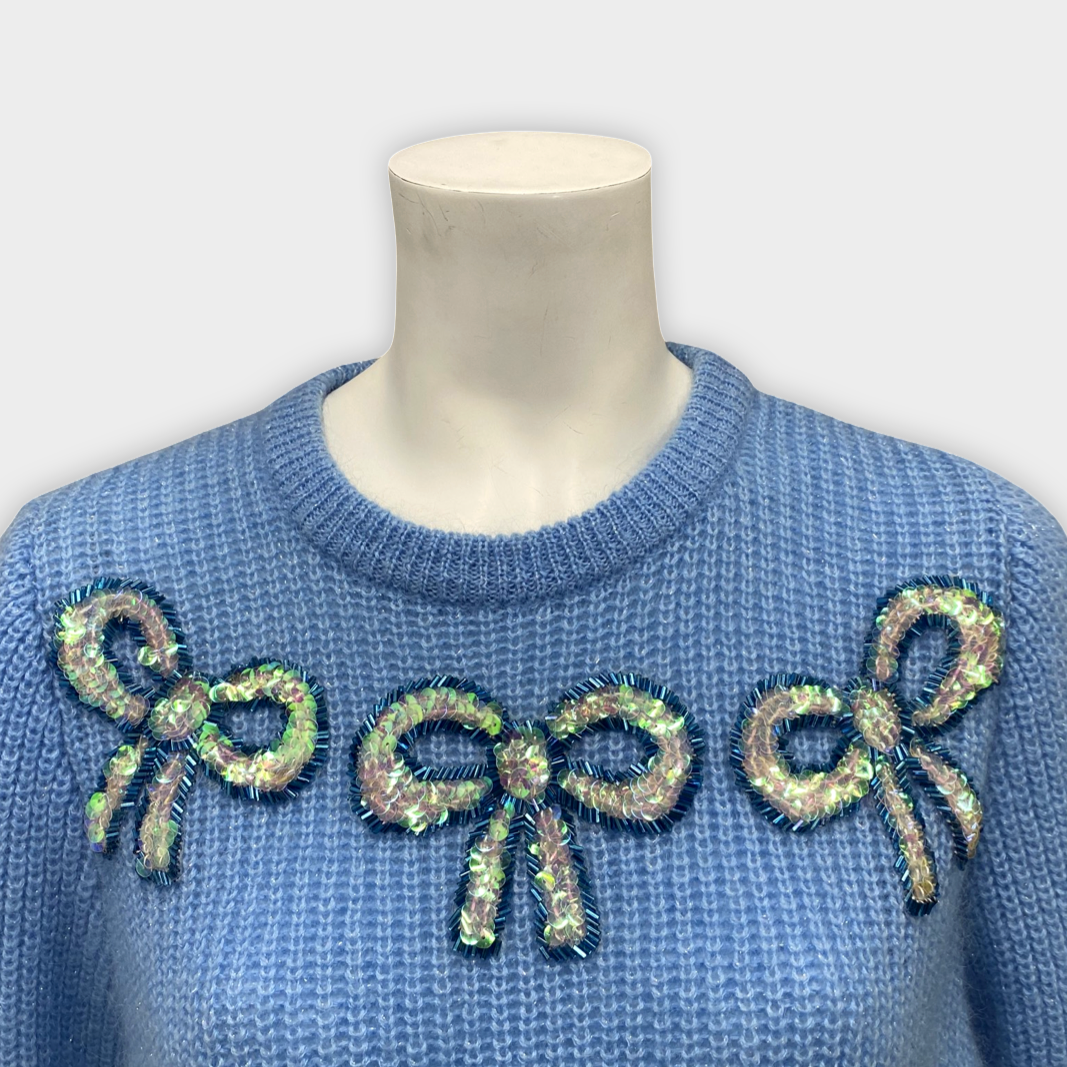 Alessandra Rich Women s Baby Blue Mohair Jumper Loop Generation