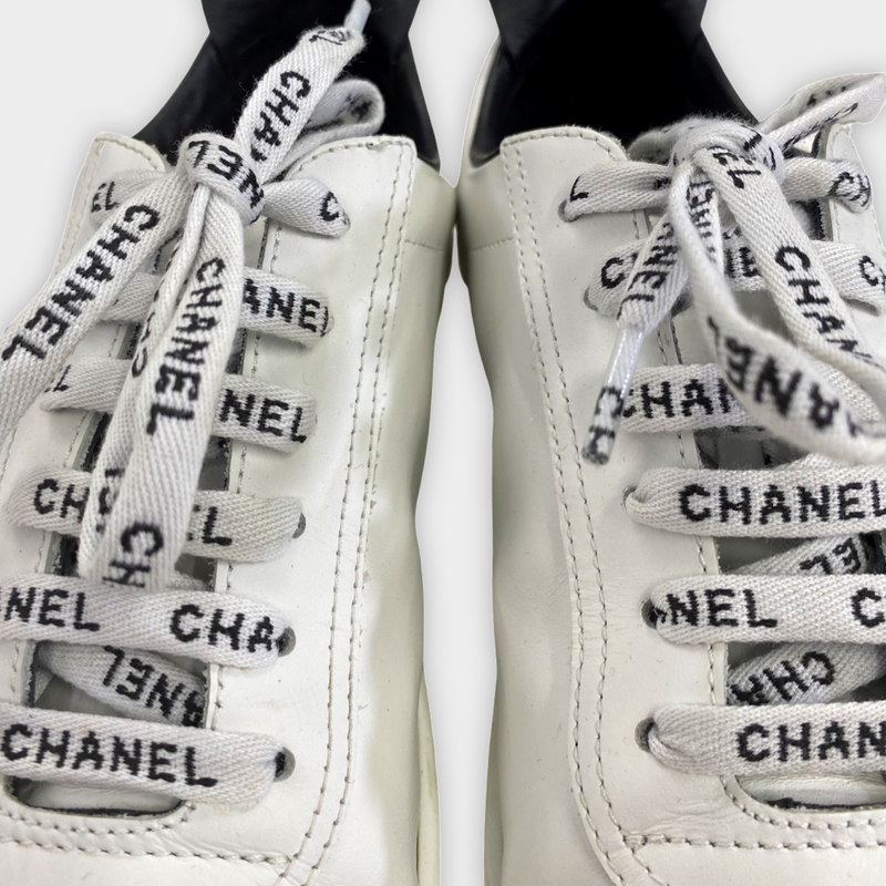 Chanel Women's Black and White Monogram Shoelace Sneakers