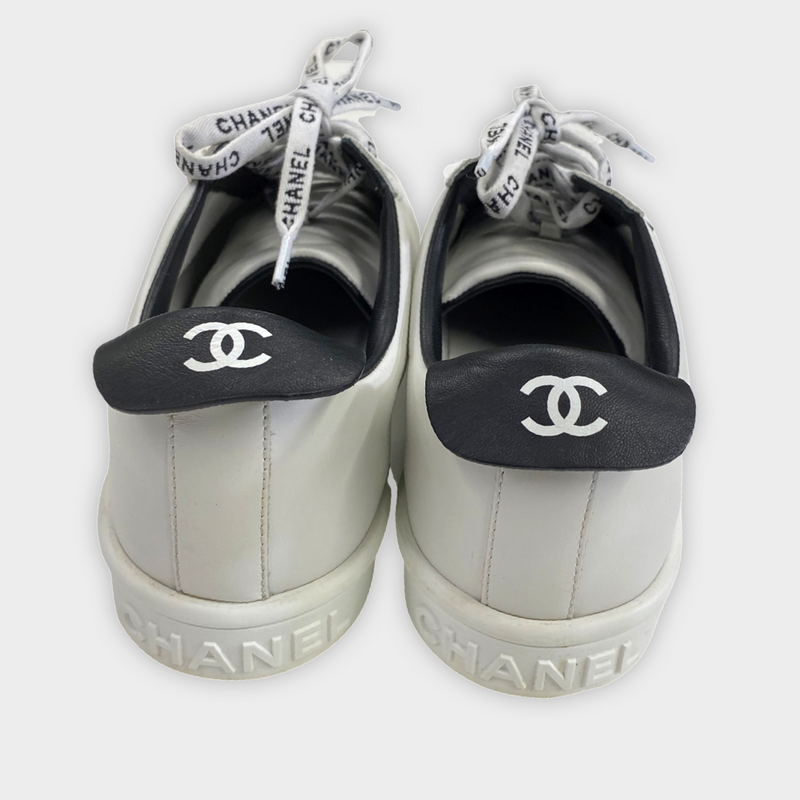 Chanel Women's Black and White Monogram Shoelace Sneakers