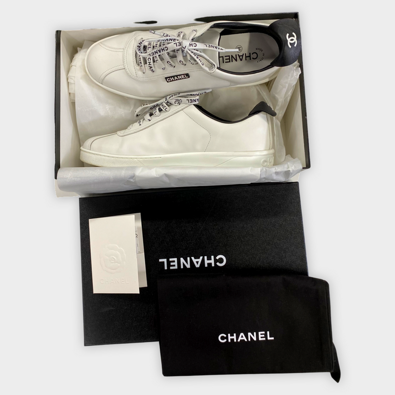 Chanel Women's Black and White Monogram Shoelace Sneakers