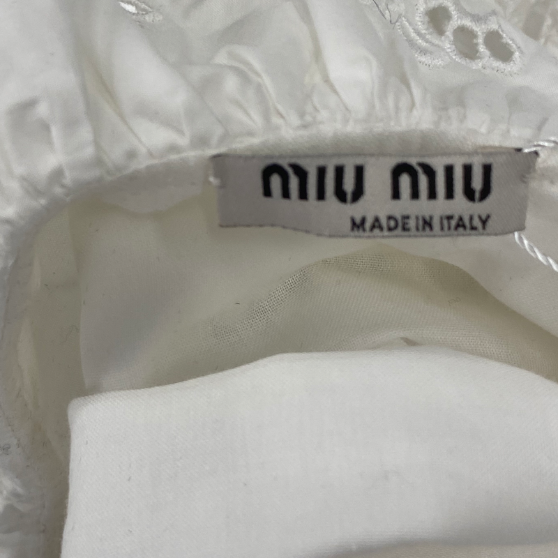 Miu Miu Women's White Cotton Embroidery Detail Cropped Blouse