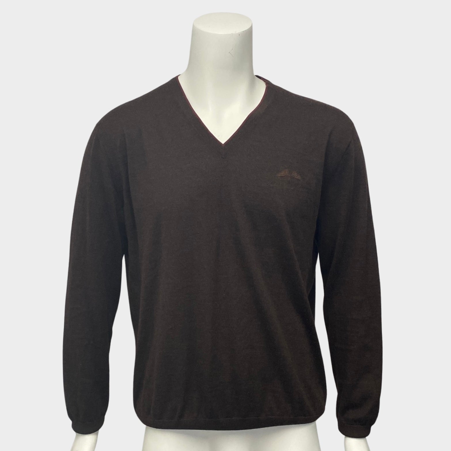 Ermenegildo Zegna Men s Brown Cashmere V neck Jumper Loop Generation