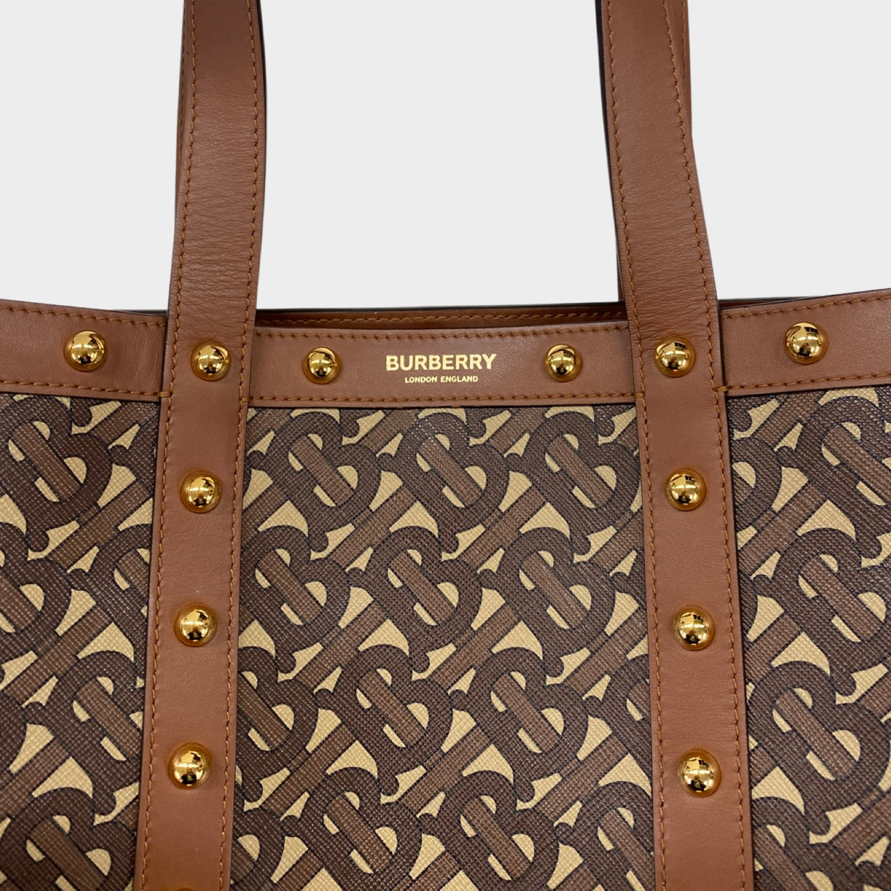 BURBERRY: Portrait bag in E-canvas with monogram print - Brown