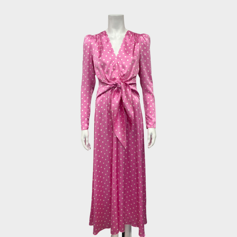 Alessandra Rich pink silk polka dot belted dress