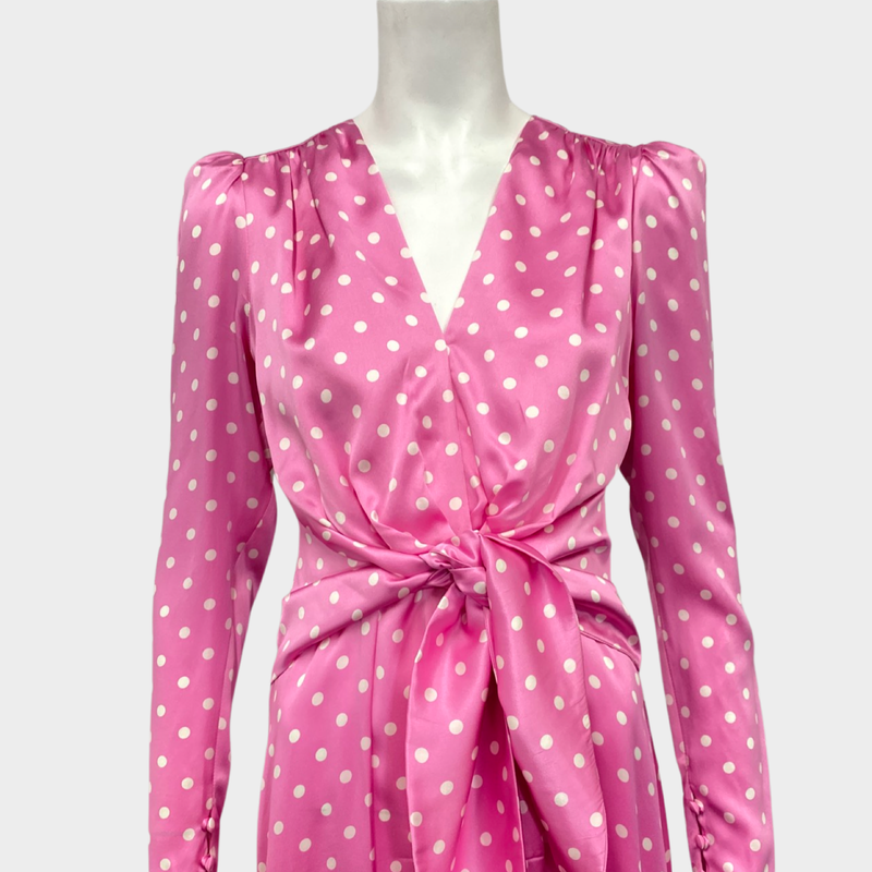 Alessandra Rich pink silk polka dot belted dress