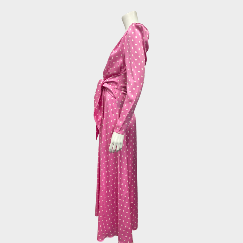 Alessandra Rich pink silk polka dot belted dress