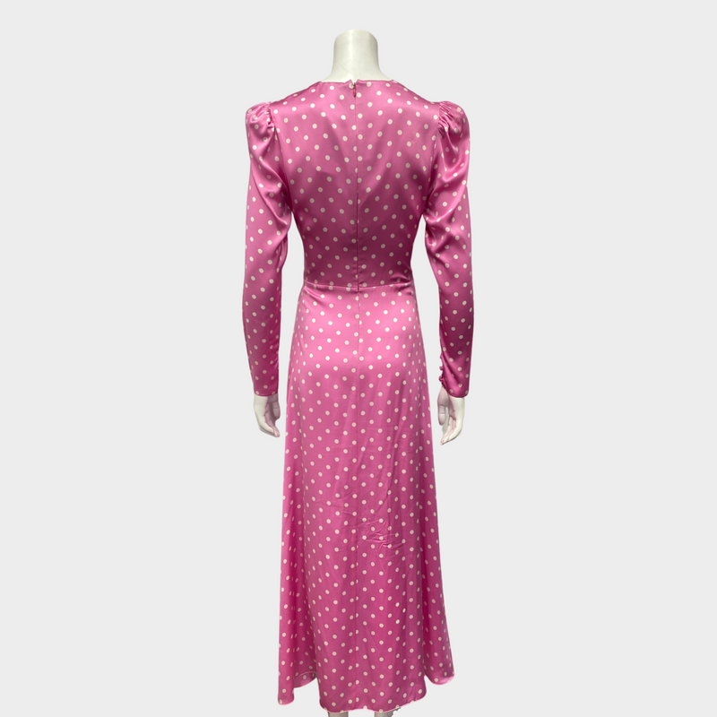 Alessandra Rich pink silk polka dot belted dress