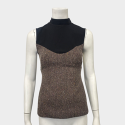 Stella Mccartney women's black and white top with brown tweed panel