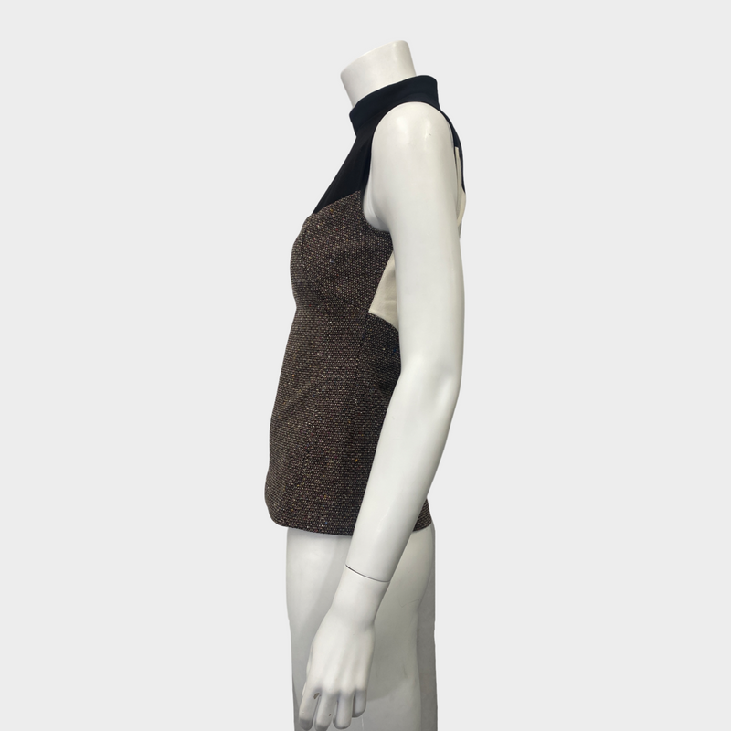 Stella Mccartney women's black and white top with brown tweed panel