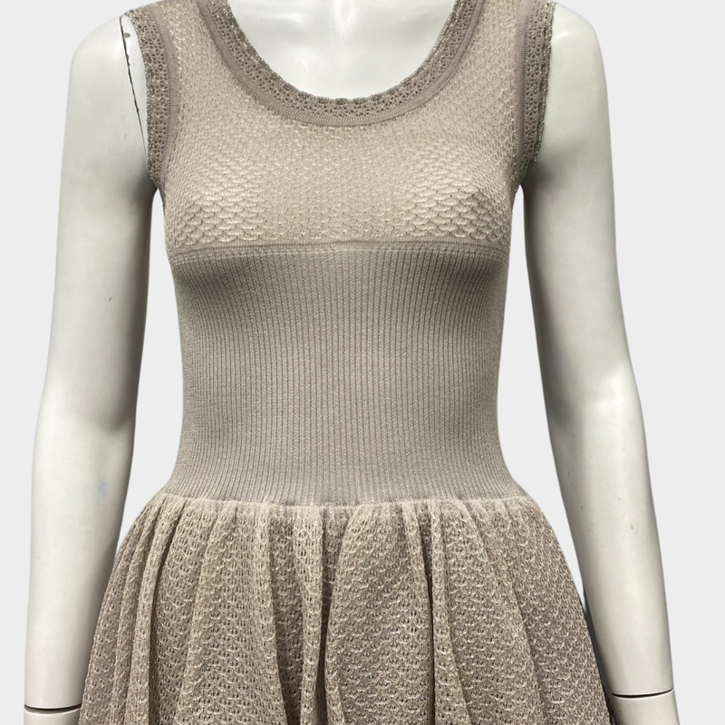 ALAÏA beige and grey silk and viscose mini dress