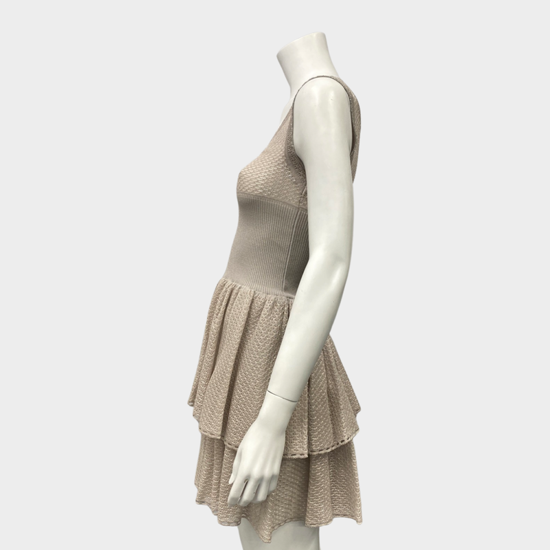 ALAÏA beige and grey silk and viscose mini dress