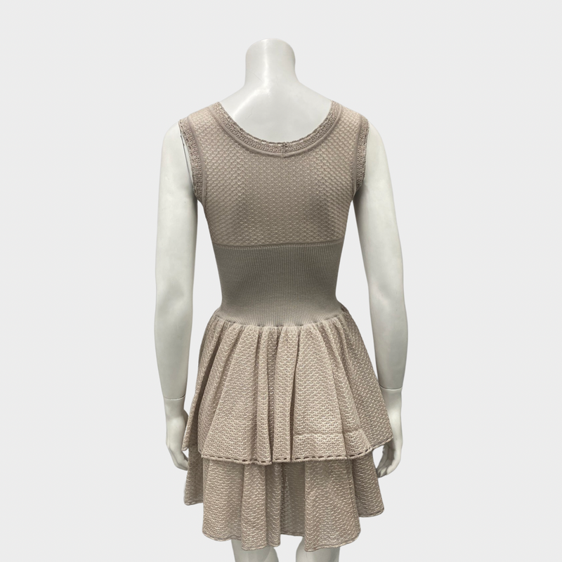 ALAÏA beige and grey silk and viscose mini dress