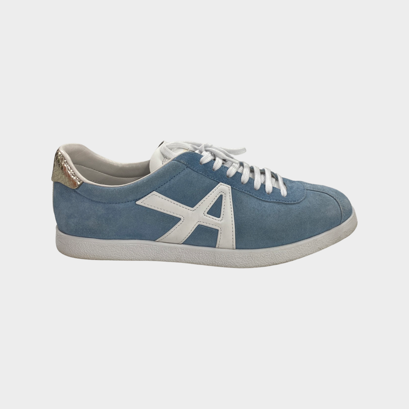 Aquazzura women's The A baby blue and white suede trainers