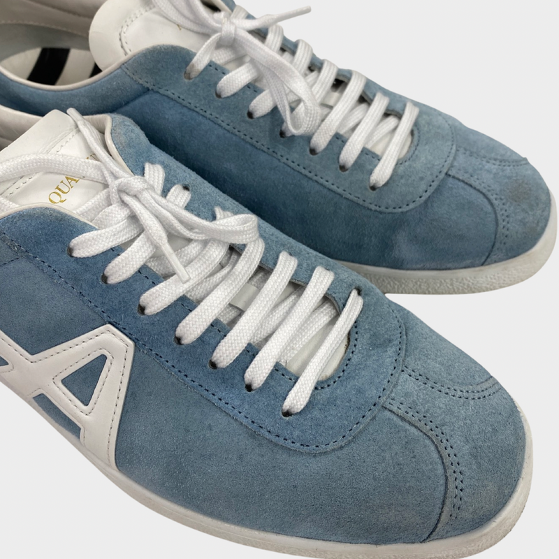 Aquazzura women's The A baby blue and white suede trainers