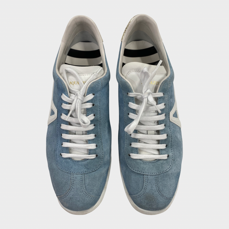 Aquazzura women's The A baby blue and white suede trainers