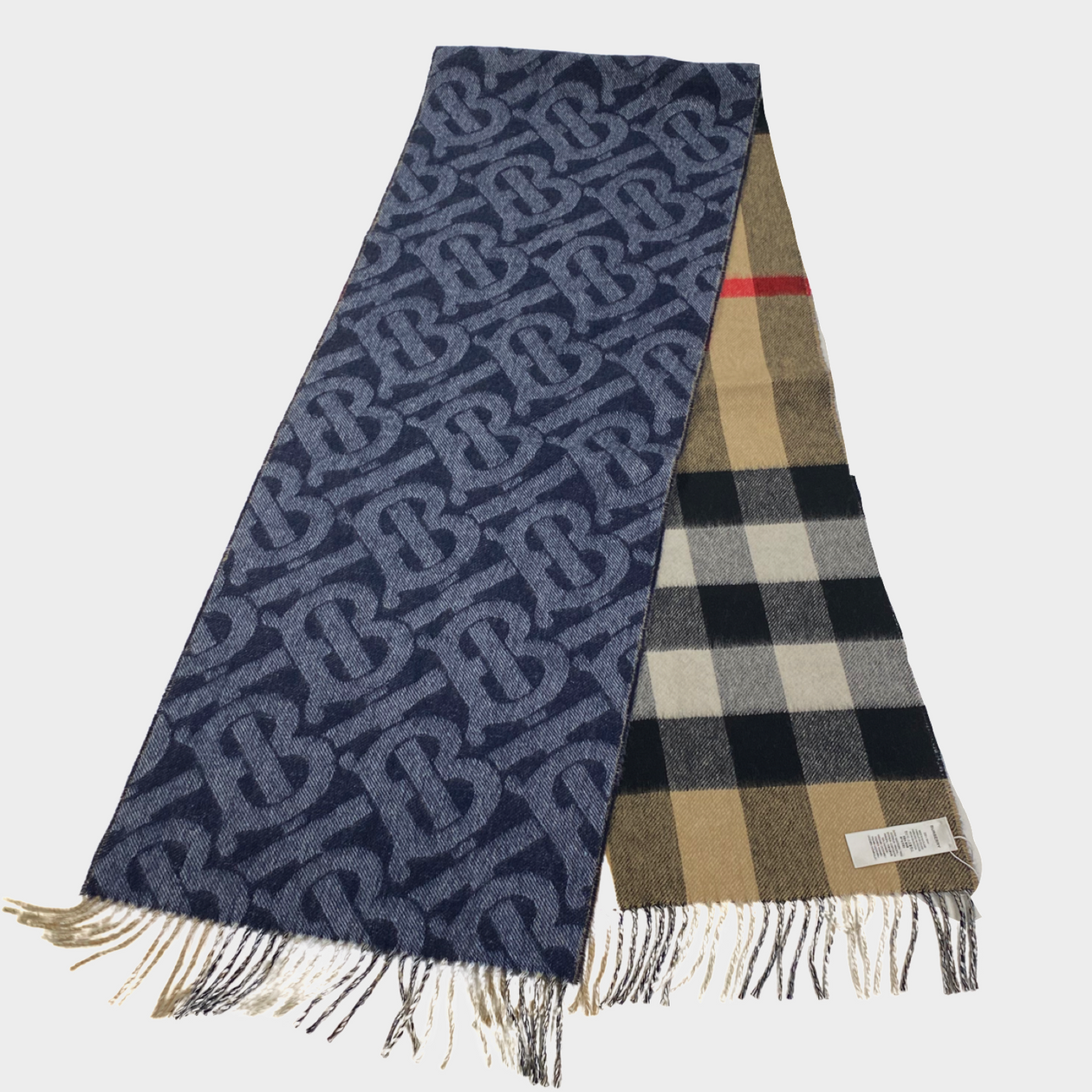 Burberry Cashmere Check and TB Monogram Scarf - Grey - One Size