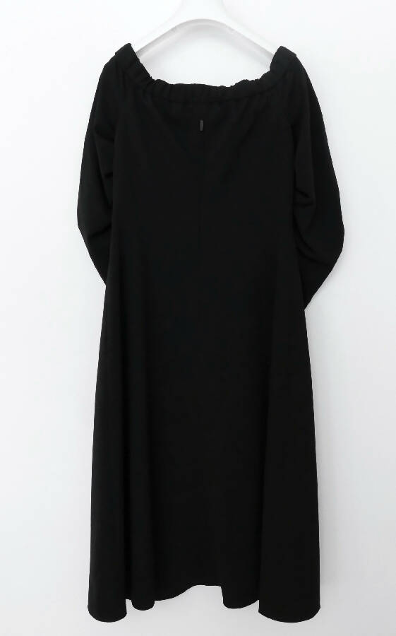 Tibi women's black crepe Off-Shoulder dress with ruched sleeves