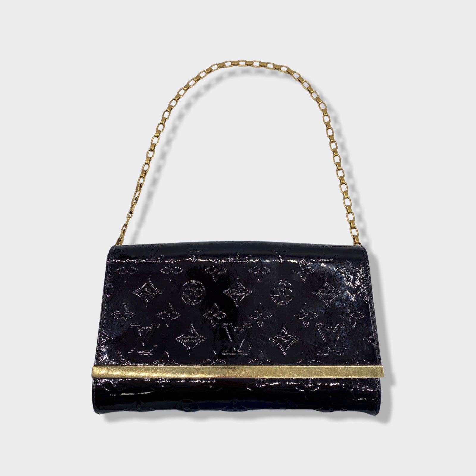 LOUIS VUITTON purple and gold monogram patent leather bag on a chain Loop Generation