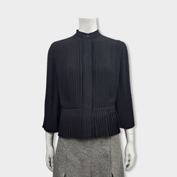 pre-owned LOUIS VUITTON black silk pleated blouse