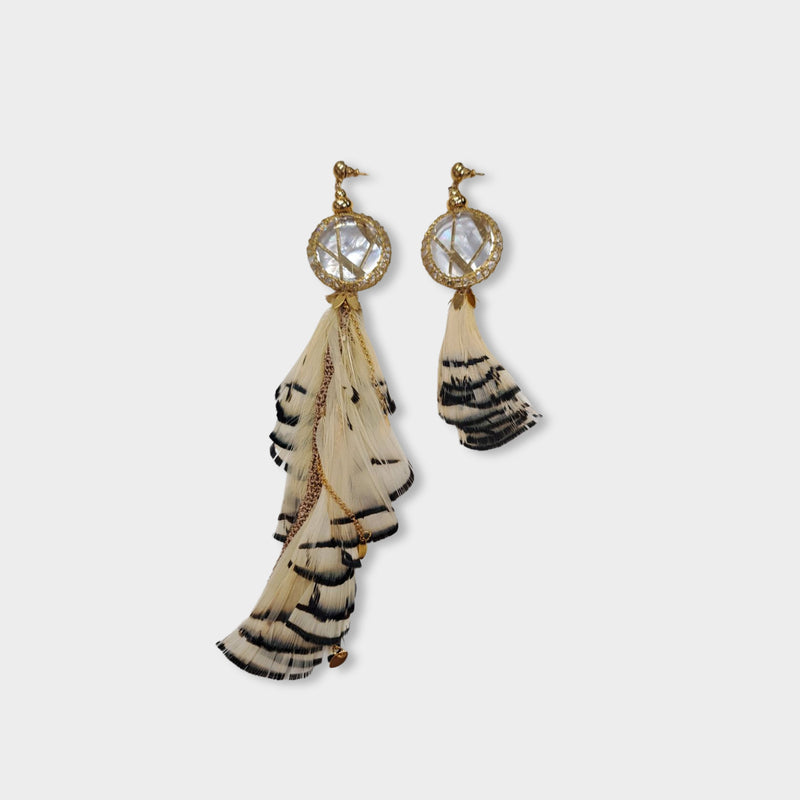 pre-owned NOCTURNE gold plated earrings with crystal and feather details