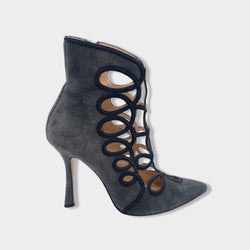 pre-owned OSCAR DE LA RENTA grey suede boot heels | Size EU 39 UK6