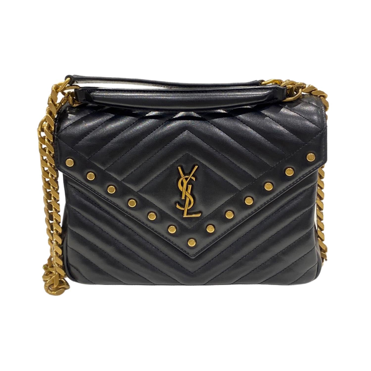 SAINT LAURENT black and gold studded envelope leather handbag