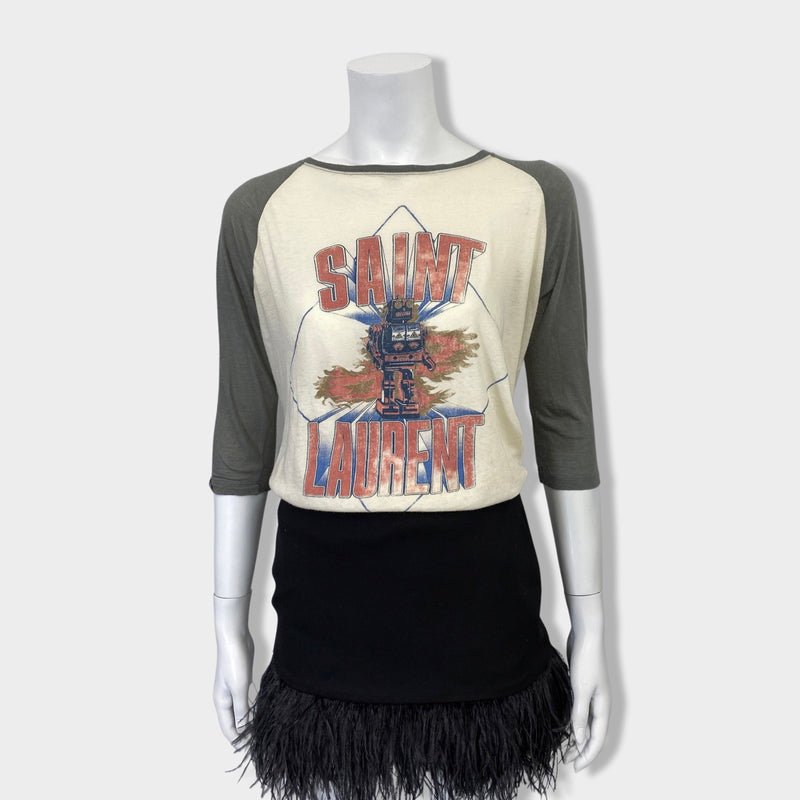 pre-owned SAINT LAURENT multicolour logo robot print cotton and woolen top