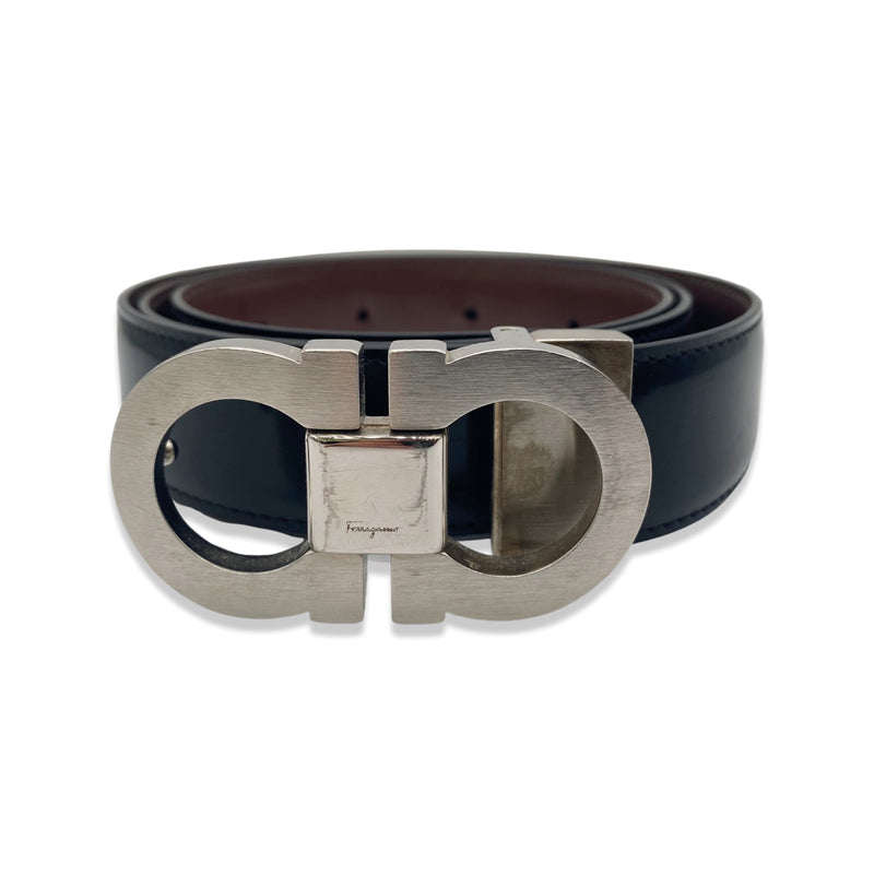 SECOND-HAND SALVATORE FERRAGAMO black and silver leather belt