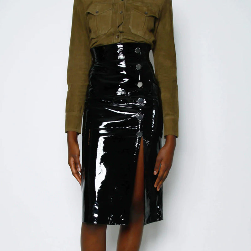 pre-loved SKIIM black patent leather skirt