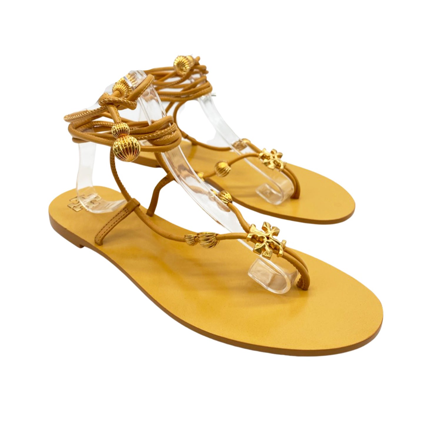 TORY BURCH yellow and gold greek leather sandals Loop Generation