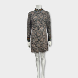 pre-owned VALENTINO brown guipure dress with feather details