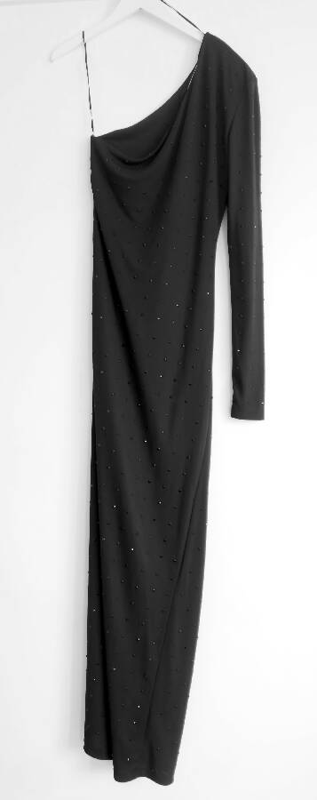 Patrizia Pepe black jersey draped one-shoulder maxi dress