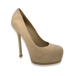 pre-owned YVES SAINT LAURENT beige suede platform heels | Size 39