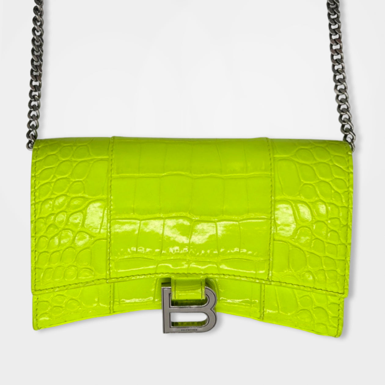 Balenciaga - Authenticated Hourglass Handbag - Leather Green Crocodile for Women, Good Condition