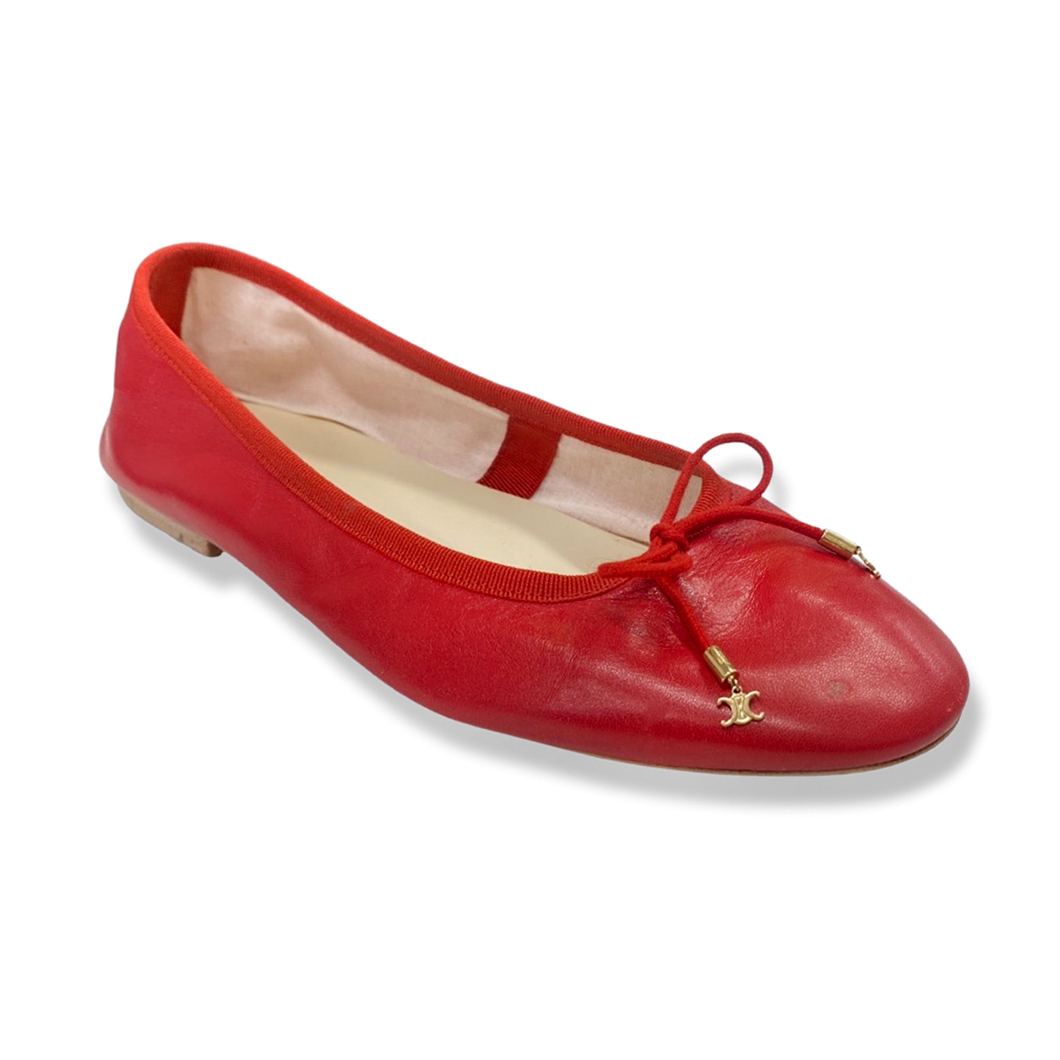 Red leather 2024 ballerina flats