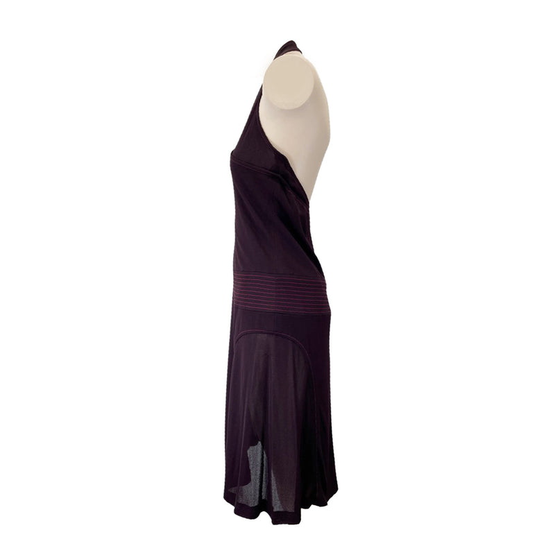 Chanel burgundy and plum viscose mid-length dress with pink stitches