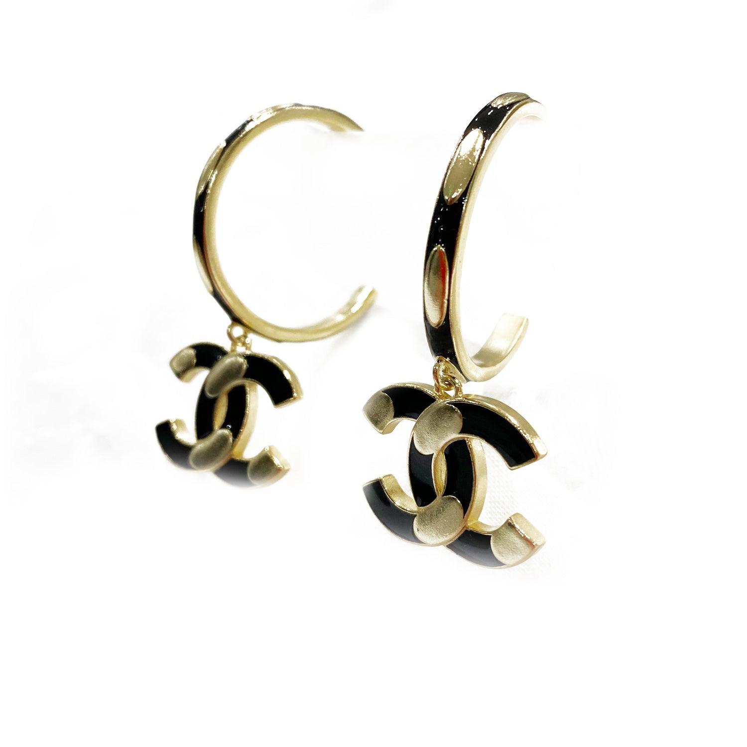 Chanel Paris CC Gold Plated Hoop Earrings