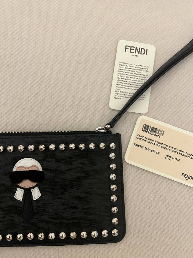 Fendi black leather wallet on chain karl lagerfeld leather clutch Loop Generation