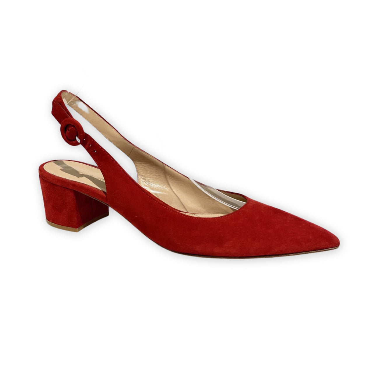 Red suede hot sale slingback pumps