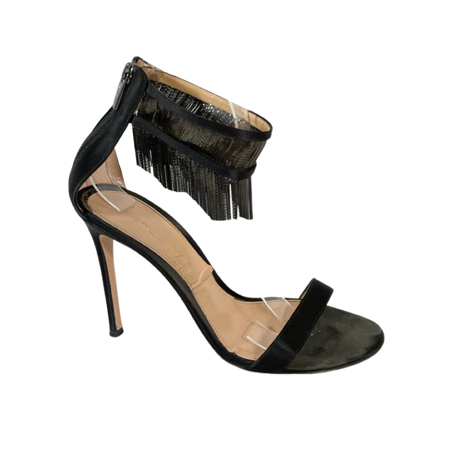 Black fringe heels best sale