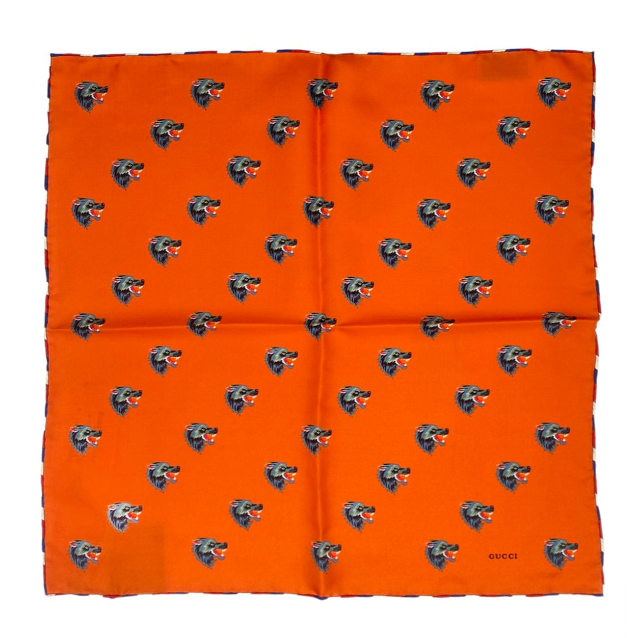 GUCCI Navy and Orange Silk Flower Pocket Square at 1stDibs