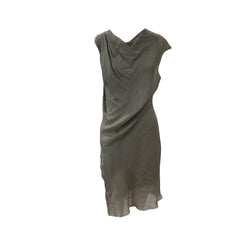 second-hand Helmut Lang mid-length asymmetrical taupe dress | size US2