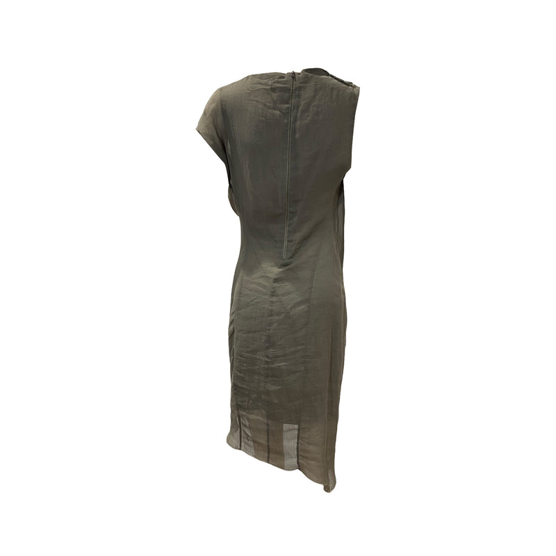 pre-loved Helmut Lang asymmetrical taupe dress | size US2